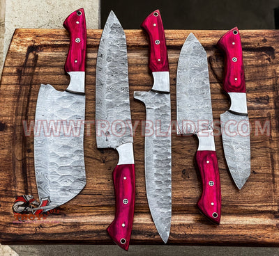 Hand Forged Custom Handmade Damascus Kitchen/BBq knives sets - Troy Blades