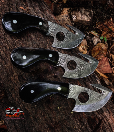 Deal of 3 Custom Handmade Damascus skinning knives with sheathes - Troy Blades