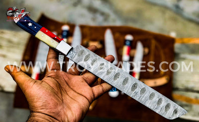 On Sale Limited Stock Custom Handmade Damascus Texas Flag Handles Knives set - Troy Blades