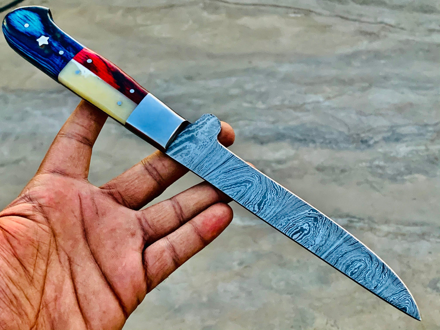 Texas Handles Beautiful Custom hand made Damascus steel kitchen knives set - Troy Blades