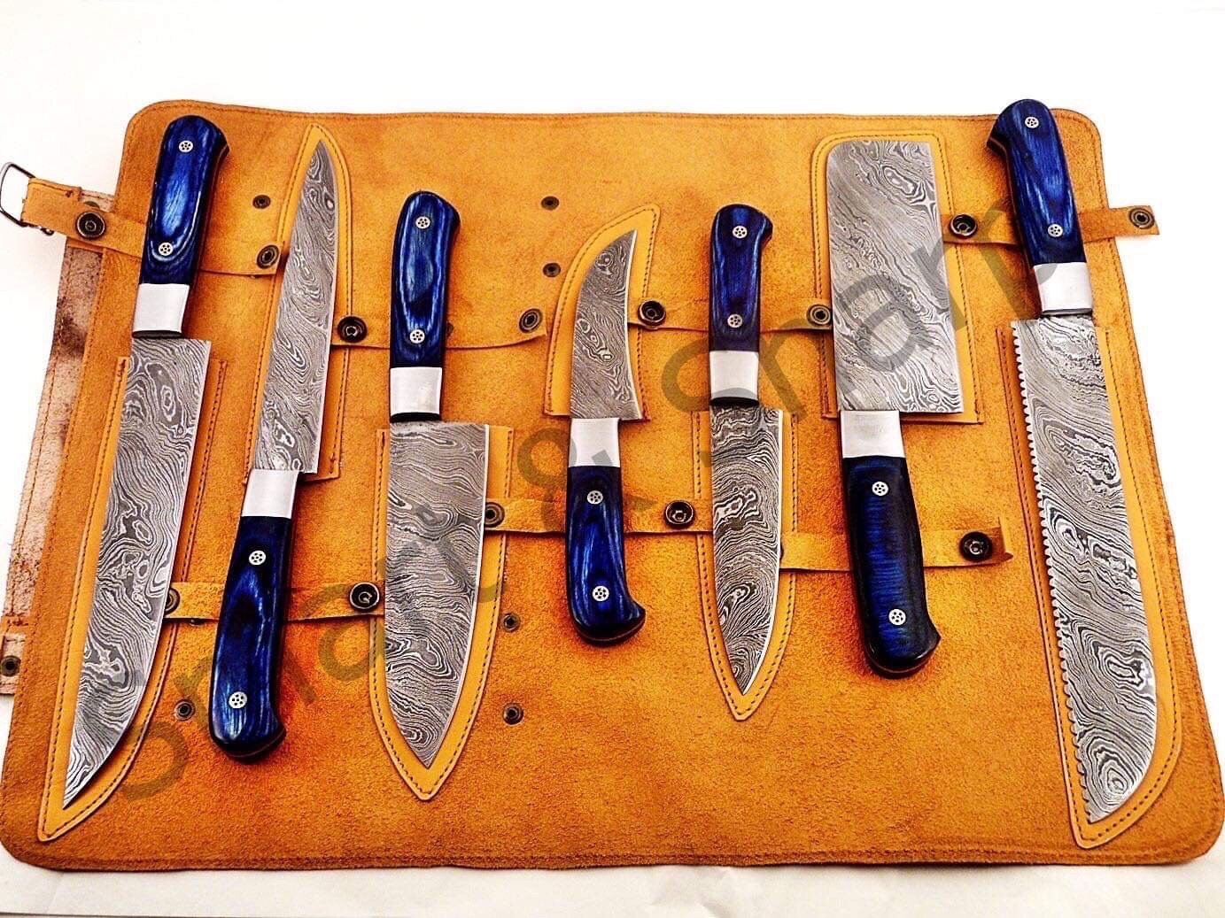 Beautiful custom handmade damascus kitchen knives set - Troy Blades