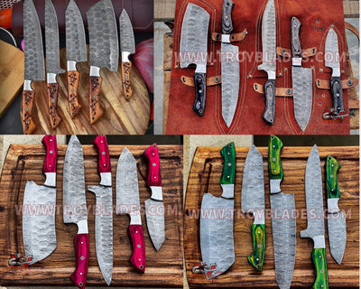 Hand Forged Custom Handmade Damascus Kitchen/BBq knives sets - Troy Blades