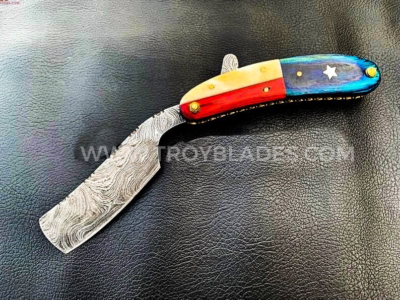 TEXAS HANDLE Handmade Damascus Straight Razor - Troy Blades