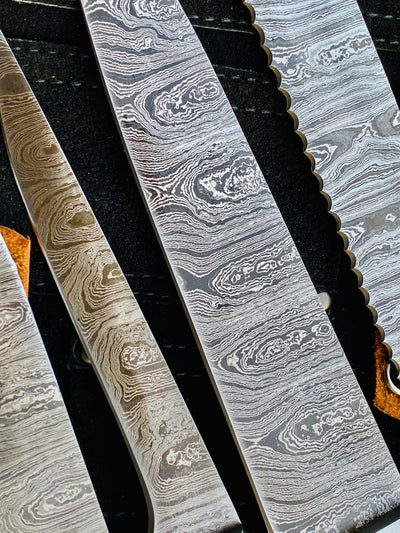 Texas Flag Handles Custom Handmade Damascus Pro Chef Kitchen/BBq knives set - Troy Blades