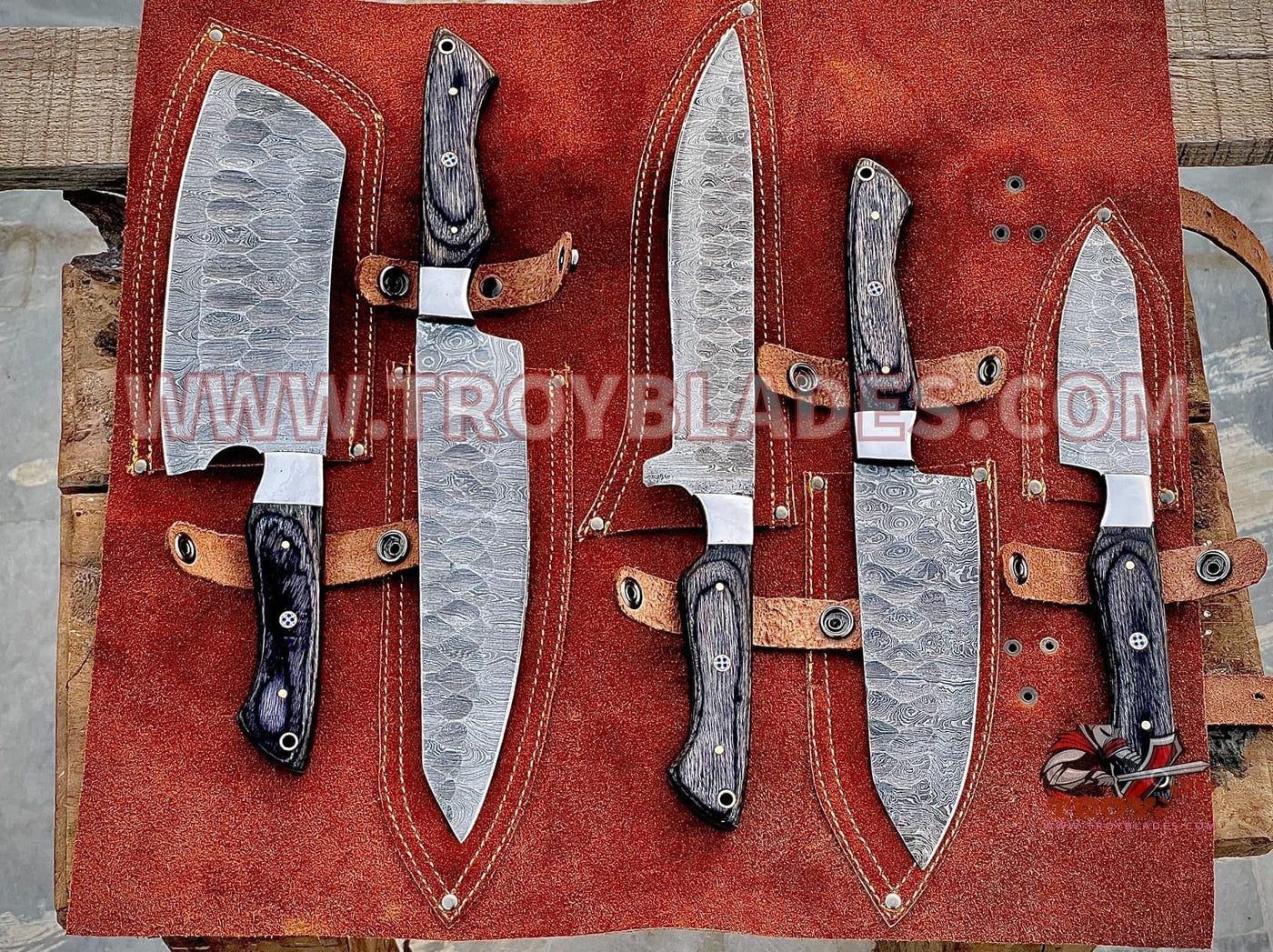 Hand Forged Custom Handmade Damascus Kitchen/BBq knives sets - Troy Blades
