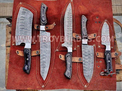 Hand Forged Custom Handmade Damascus Kitchen/BBq knives sets - Troy Blades