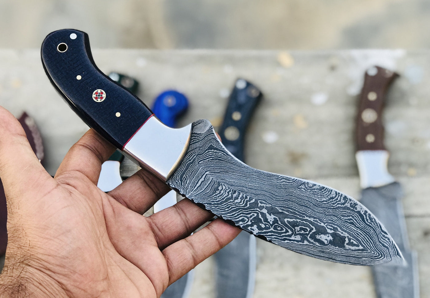 Custom handmade Damascus hunting small kukri - Troy Blades