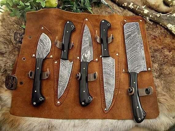 Beautiful Custom Handmade Damascus BBQ/kitchen knives set - Troy Blades #