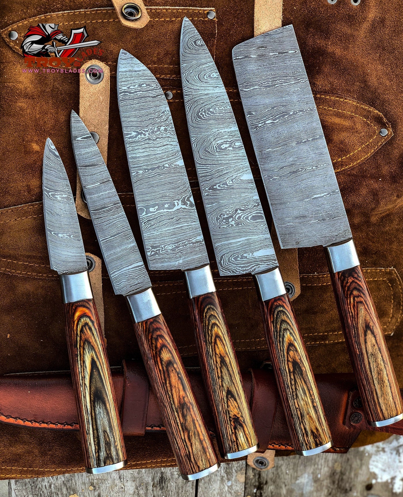 Beautiful Custom Handmade Damascus kitchen knives - Troy Blades