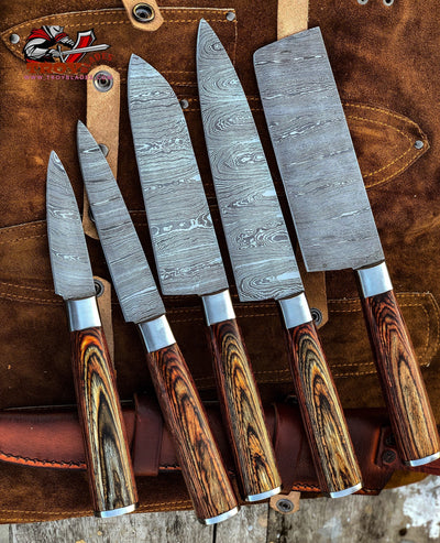 Beautiful Custom Handmade Damascus kitchen knives - Troy Blades