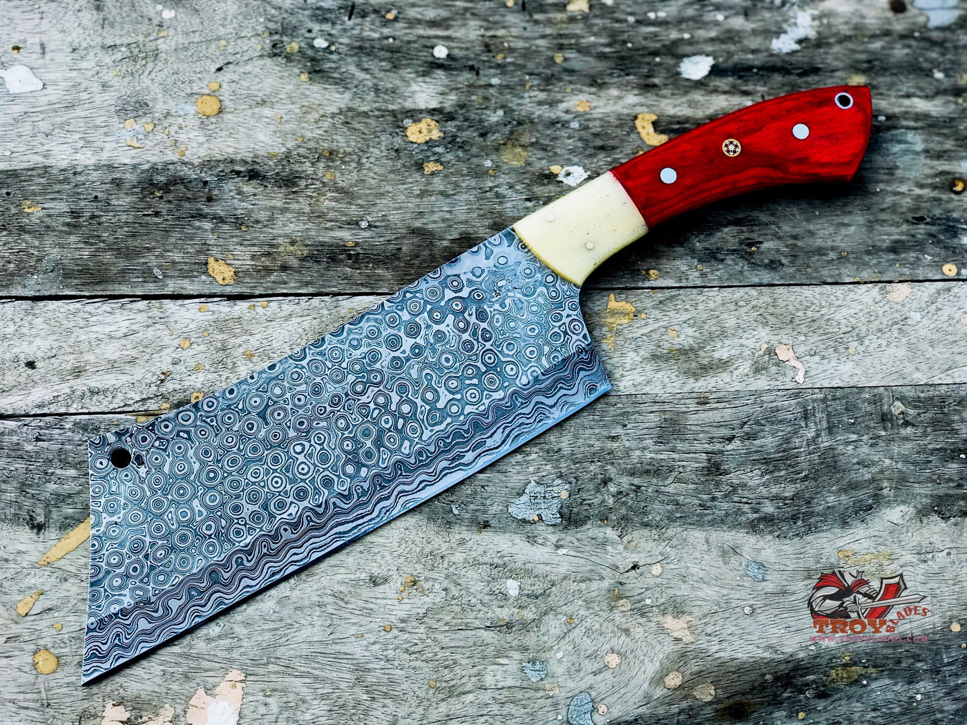Custom handmade Damascus Meat cleaver with sheathe - Troy Blades