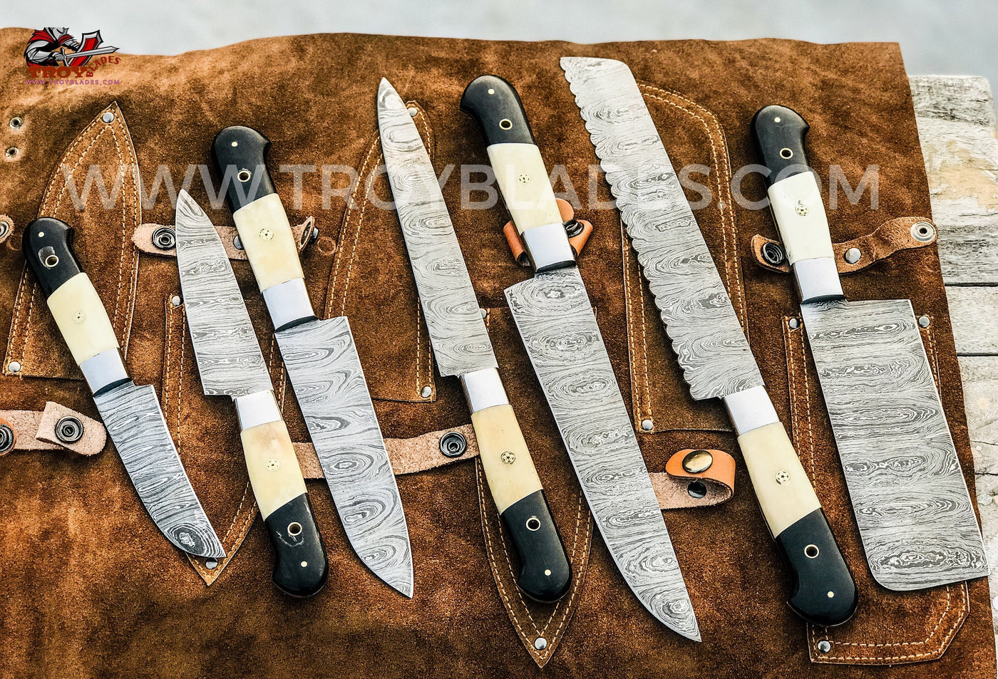DAMASCUS BLADE HAND MADE KITCHEN/CHEF KNIFE 07 PC'S SET - Troy Blades