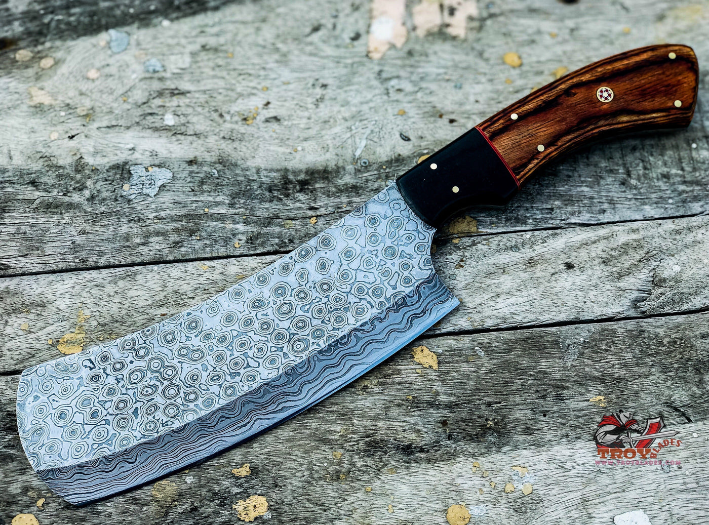 Custom Handmade Damascus Meat cleaver with sheathe - Troy Blades