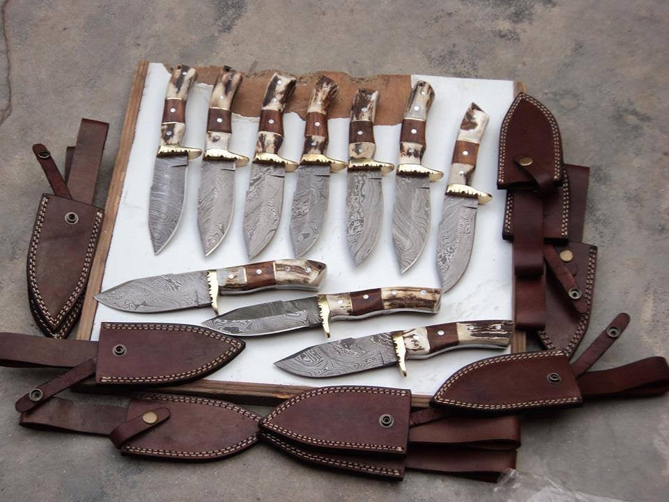 Custom Handmade Damascus Antler Handle Bowie Deal - Troy Blades