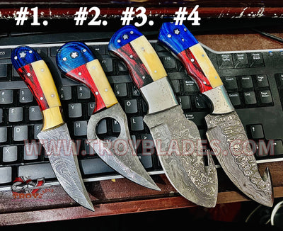 Texas Flag Handles Beautiful Custom Handmade Damascus Camp Hunting Skinning Knives - Troy Blades