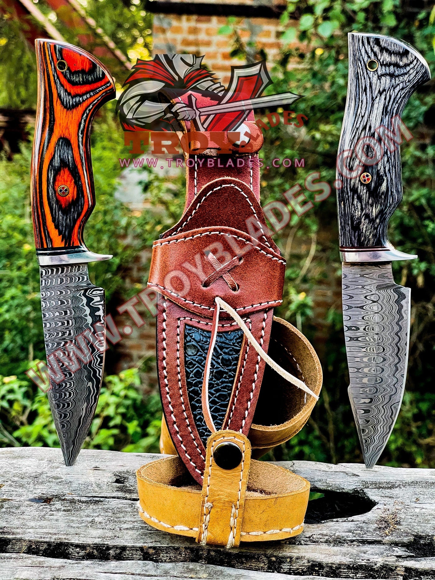 Deal of two Christmas gifts idea Awesome Handmade Damascus Bowie With Leather sheathe - Troy Blades