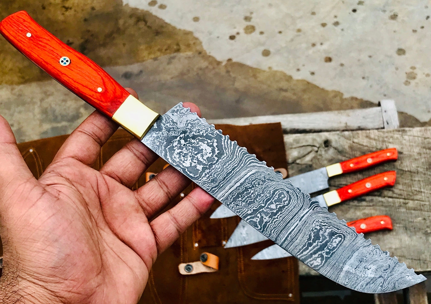 Custom Handmade Damascus Kitchen/BBQ Set S006 - Troy Blades