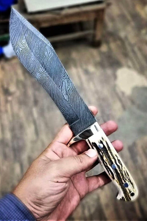 Custom Handmade Damascus Hunting Skinning And bowie - Troy Blades