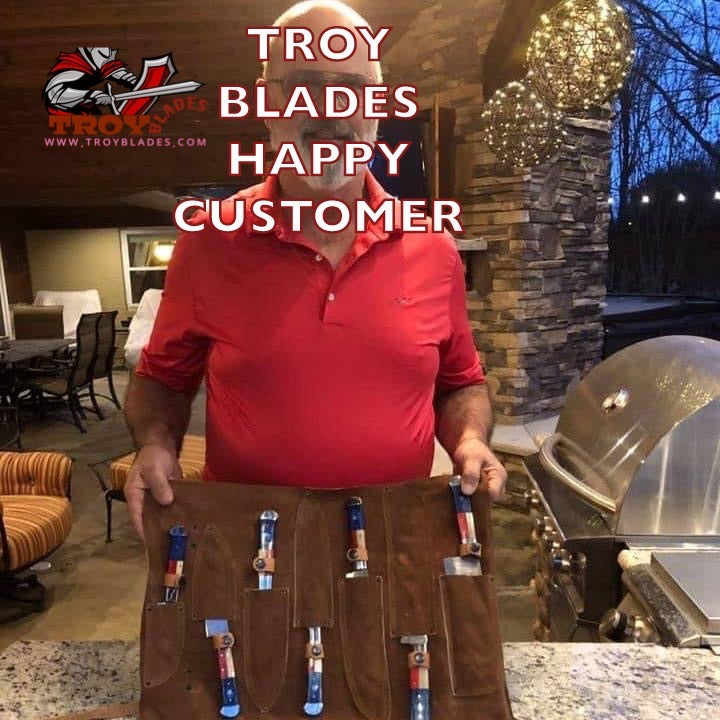 Texas Handles Beautiful Custom hand made Damascus steel kitchen knives set - Troy Blades