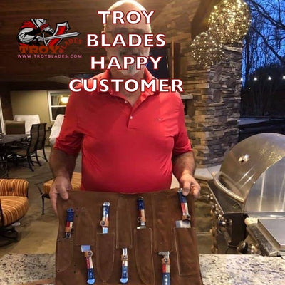 Texas Handles Beautiful Custom hand made Damascus steel kitchen knives set - Troy Blades