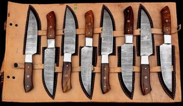 Beautiful Custom hand made Damascus steel kitchen knives sets - Troy Blades
