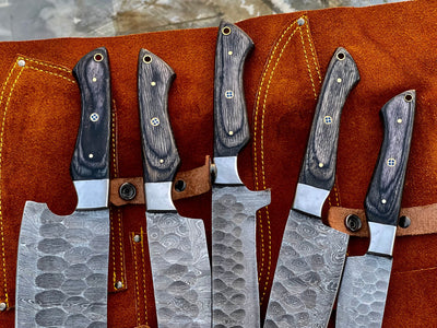 HAND FORGED DAMASCUS STEEL CHEF KNIFE Set Kitchen Knives -Pro5 - Troy Blades