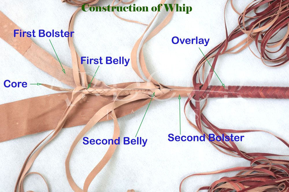 Real & Genuine Kangaroo Hide Leather Bull Whip 8'-16' 12 Plaits Equestrian Bullwhip Leather Belly & Leather Bolster Inside - Troy Blades