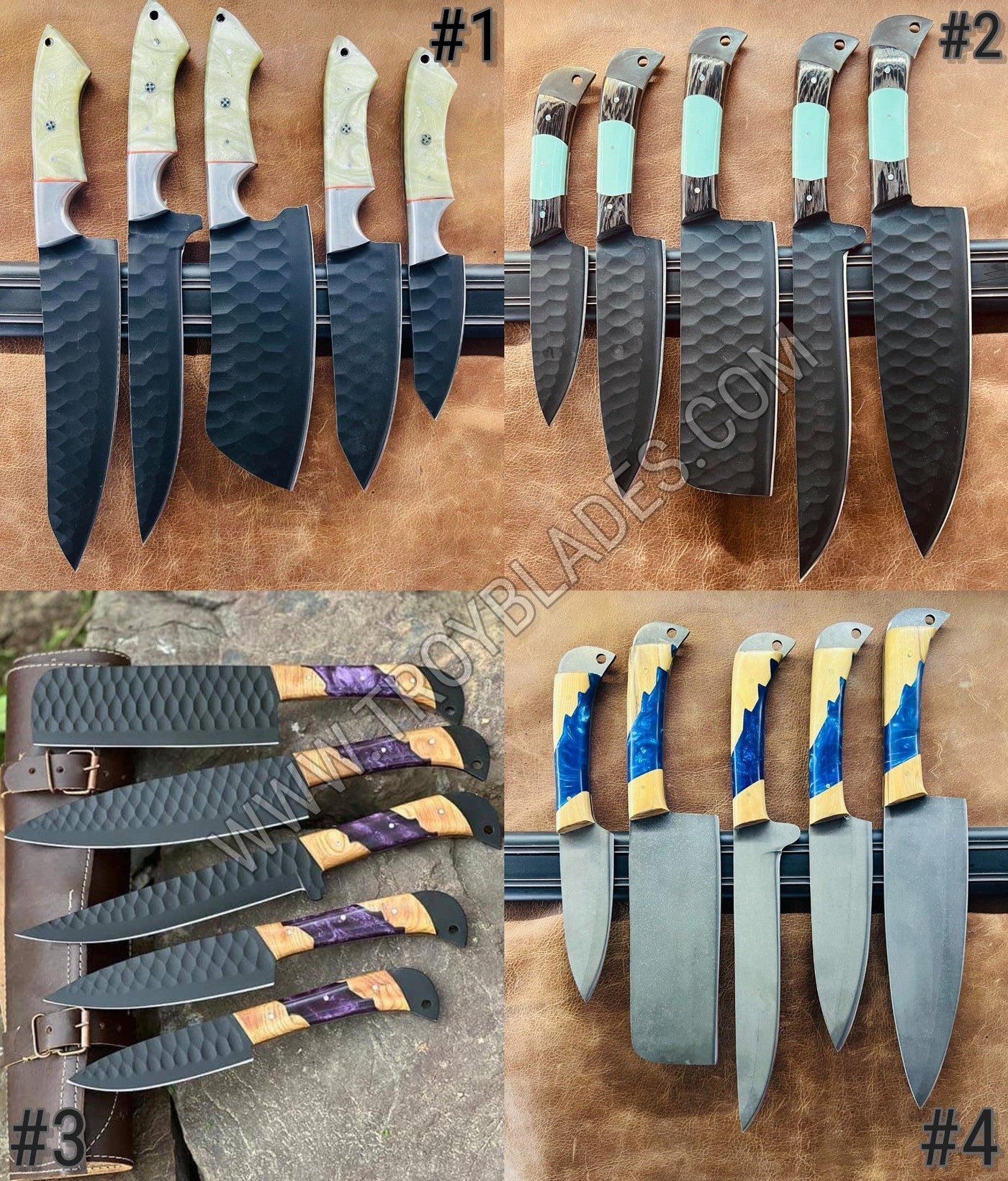 Valhalla BBQ/Kitchen Sets  | 5-Piece Set + Leather Roll - Troy Blades
