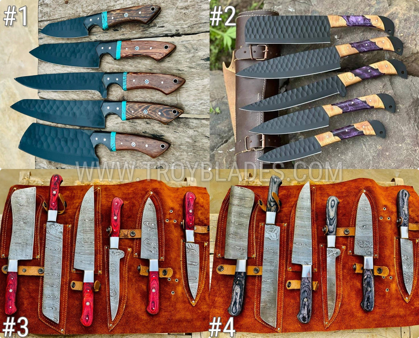 Custom Handmade BBq/Kitchen Chef Knife sets - Troy Blades
