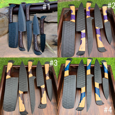 Valhalla BBQ/Kitchen Sets  | 5-Piece Set + Leather Roll - Troy Blades