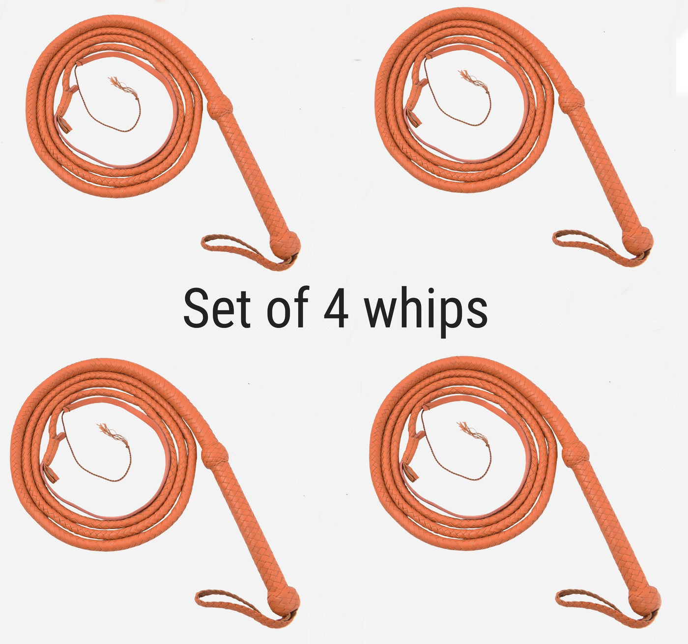 Deal of 4 Handmade All tan Color Kangaroo Leather Indiana Jones-style Whip - Troy Blades