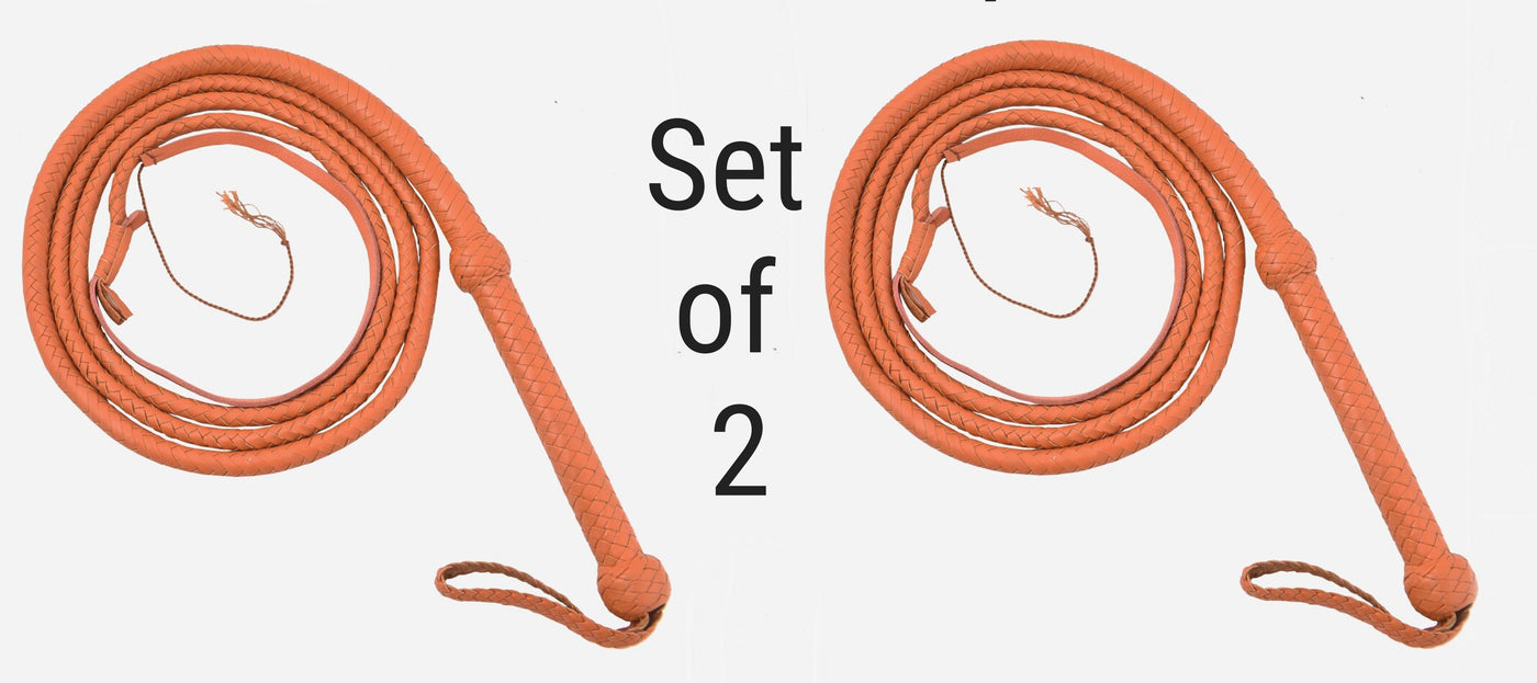 Deal of 2 Handmade Tan Color Kangaroo Leather Indiana Jones-style Whip - Troy Blades