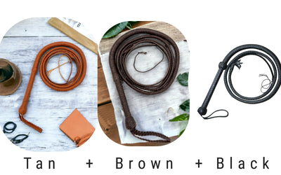 Deal of 3 Handmade Tan+Brown+Black Color Kangaroo Leather Indiana Jones-style Whip - Troy Blades