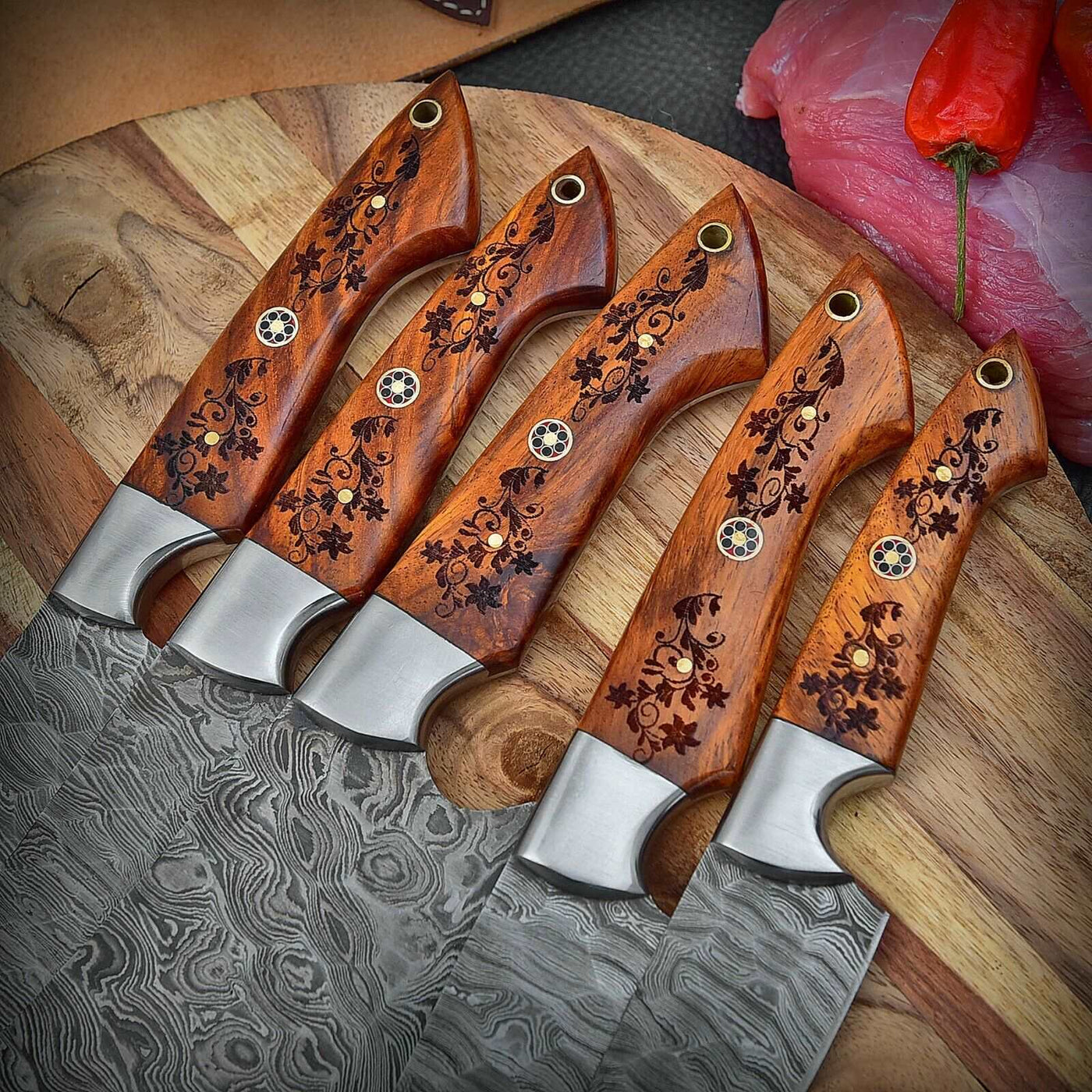Beautiful Custom Handmade Damascus kitchen knives - Troy Blades