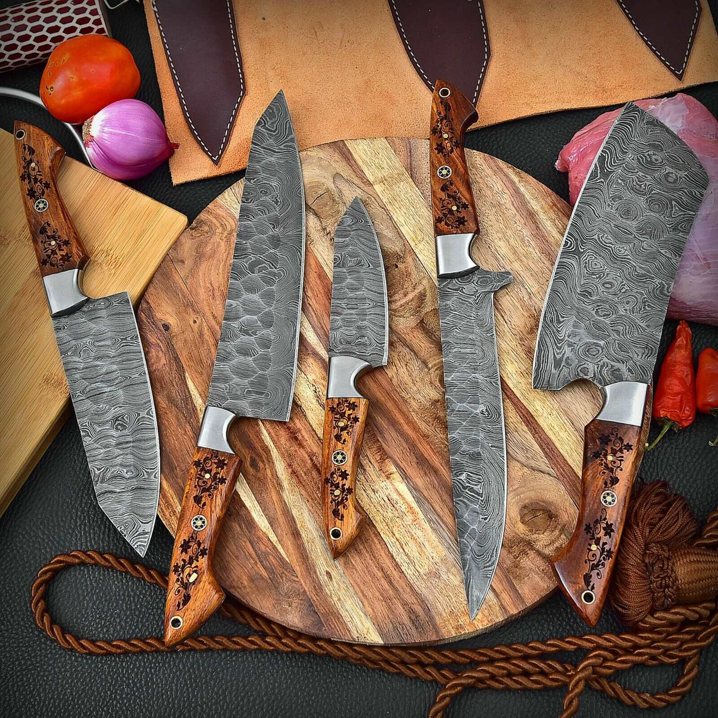 Beautiful Custom Handmade Damascus kitchen knives - Troy Blades
