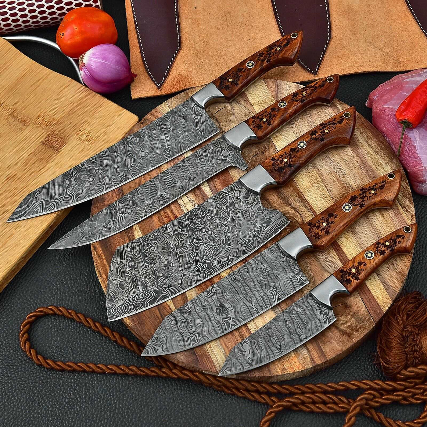 Beautiful Custom Handmade Damascus kitchen knives - Troy Blades