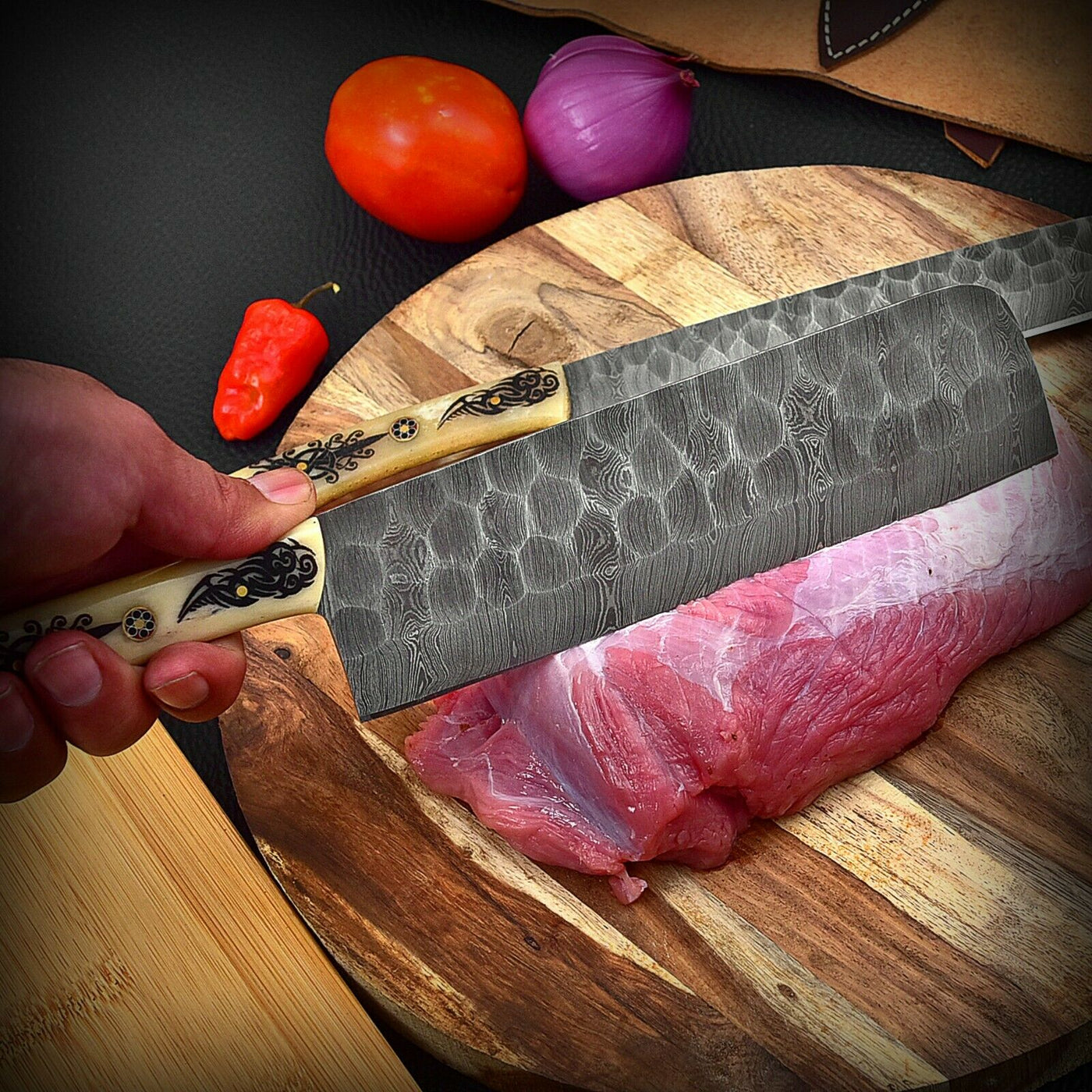 Custom Handmade HAND FORGED DAMASCUS STEEL CHEF KNIFE Set Kitchen Knives -Pro05 - Troy Blades