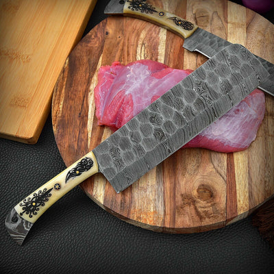 Custom Handmade HAND FORGED DAMASCUS STEEL CHEF KNIFE Set Kitchen Knives -Pro05 - Troy Blades