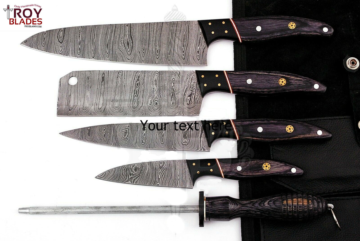 Beautiful Custom handmade Damascus kitchen/BBQ knives set - Troy Blades