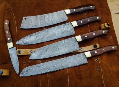RoseWood Custom Handmade Damascus Kitchen knives set - Troy Blades